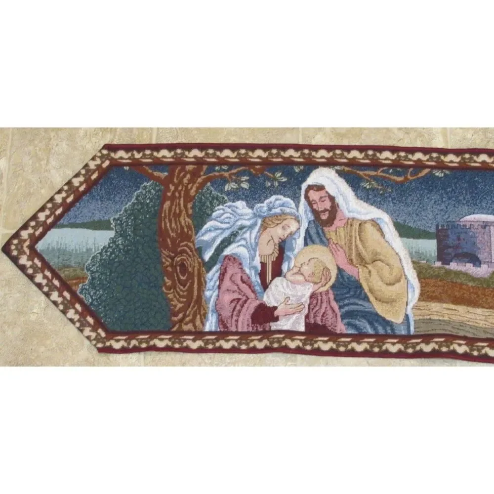 Nativity Scene Tapestry Christmas Table Runner Baby Jesus Holy Family 72 in